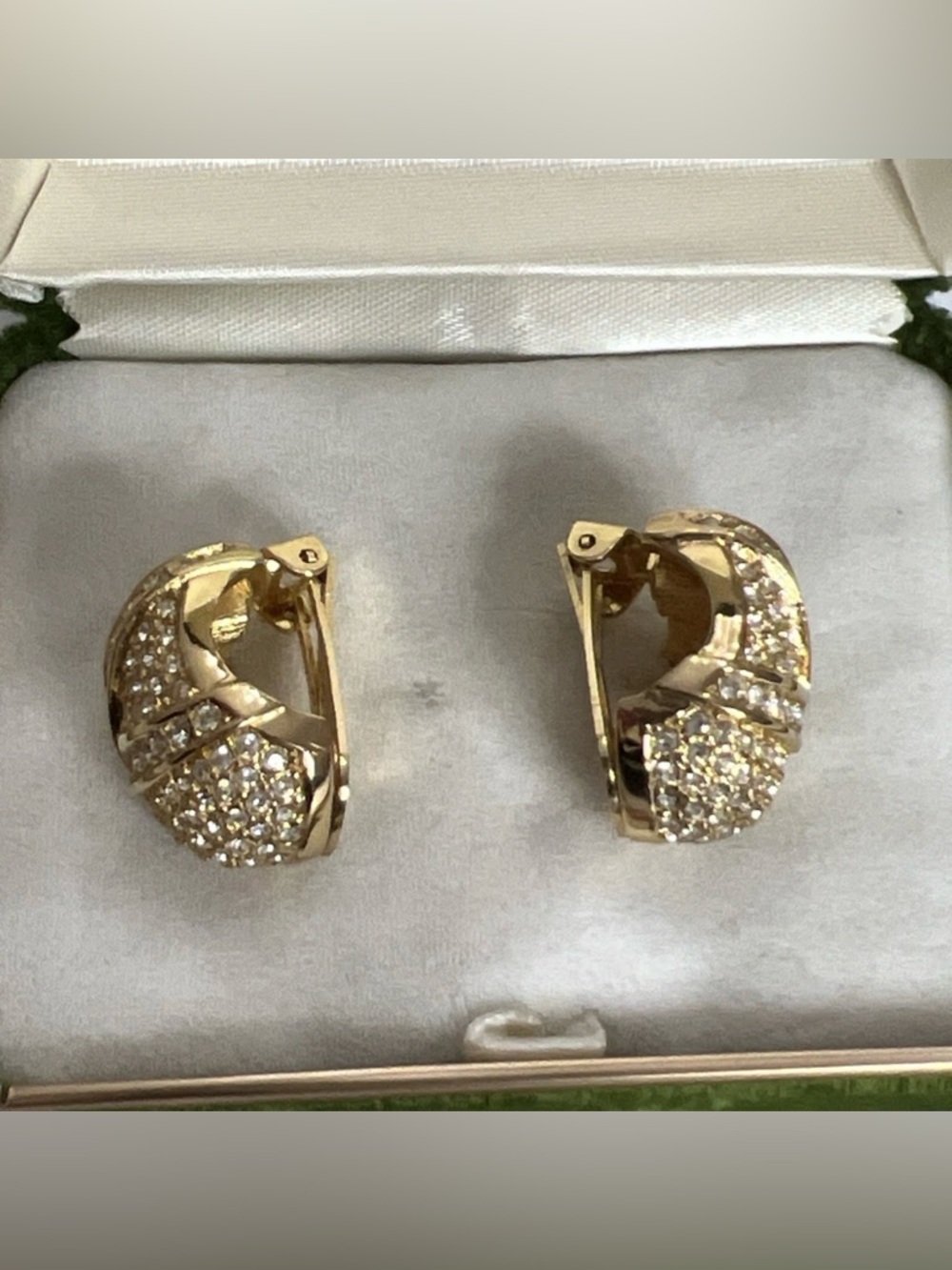 Vintage Christian Dior Classic Wrapped Knot Rhinestone Gold Hoop Clip Earrings - Picture 5 of 10